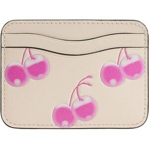 Pink Cherry Print Card Holder Small Leather Wallet Summer I Turned Pretty
